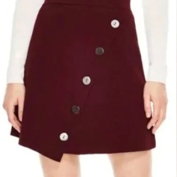 Sandro - Autumn Berkeley Fiji Asymmetric Button Skirt In Bordeaux - Picture 2 of 9